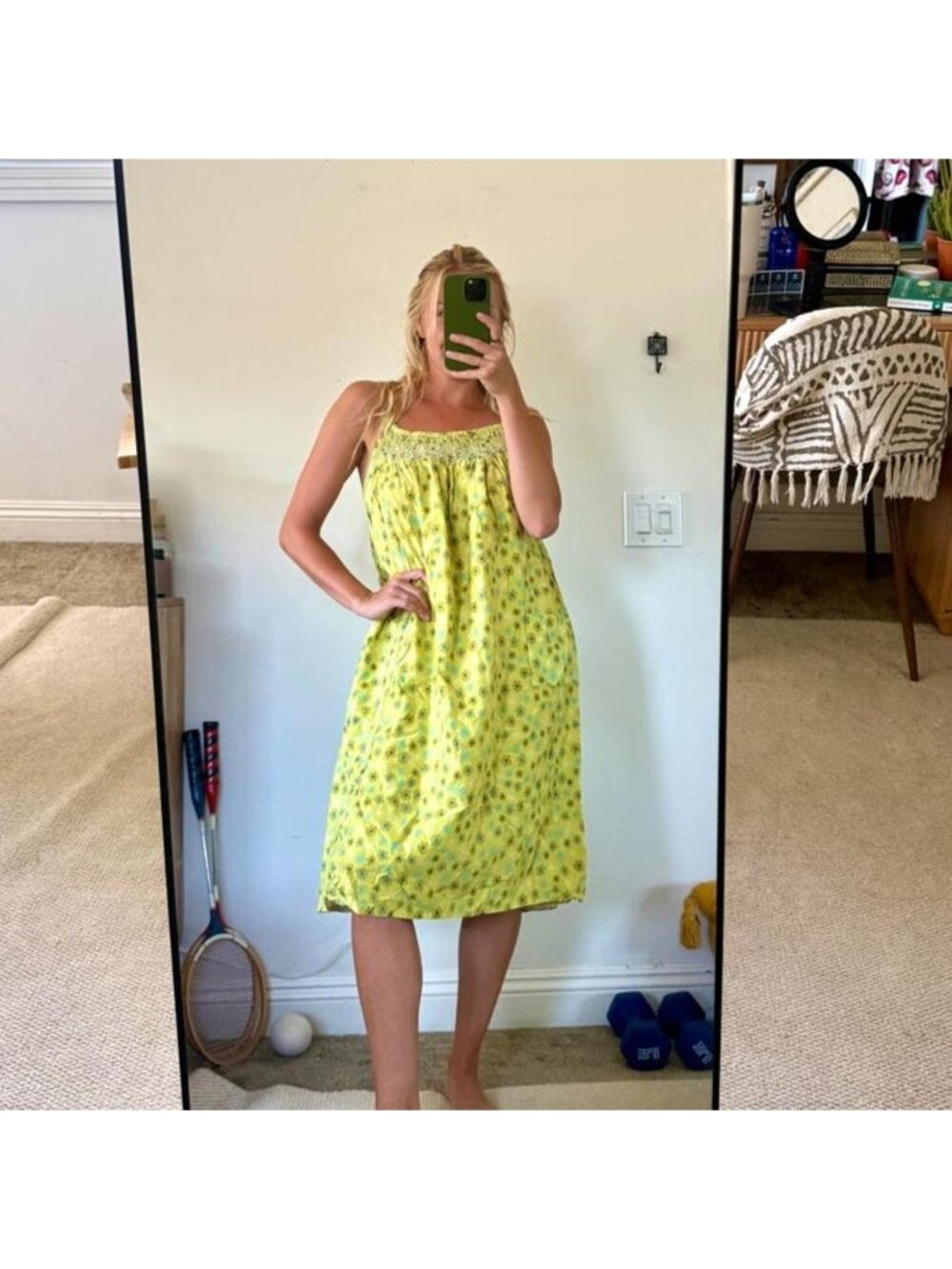 AMERICAN VINTAGE SMOCK DRESS GREEN WOMENS SIZE MEDIUM